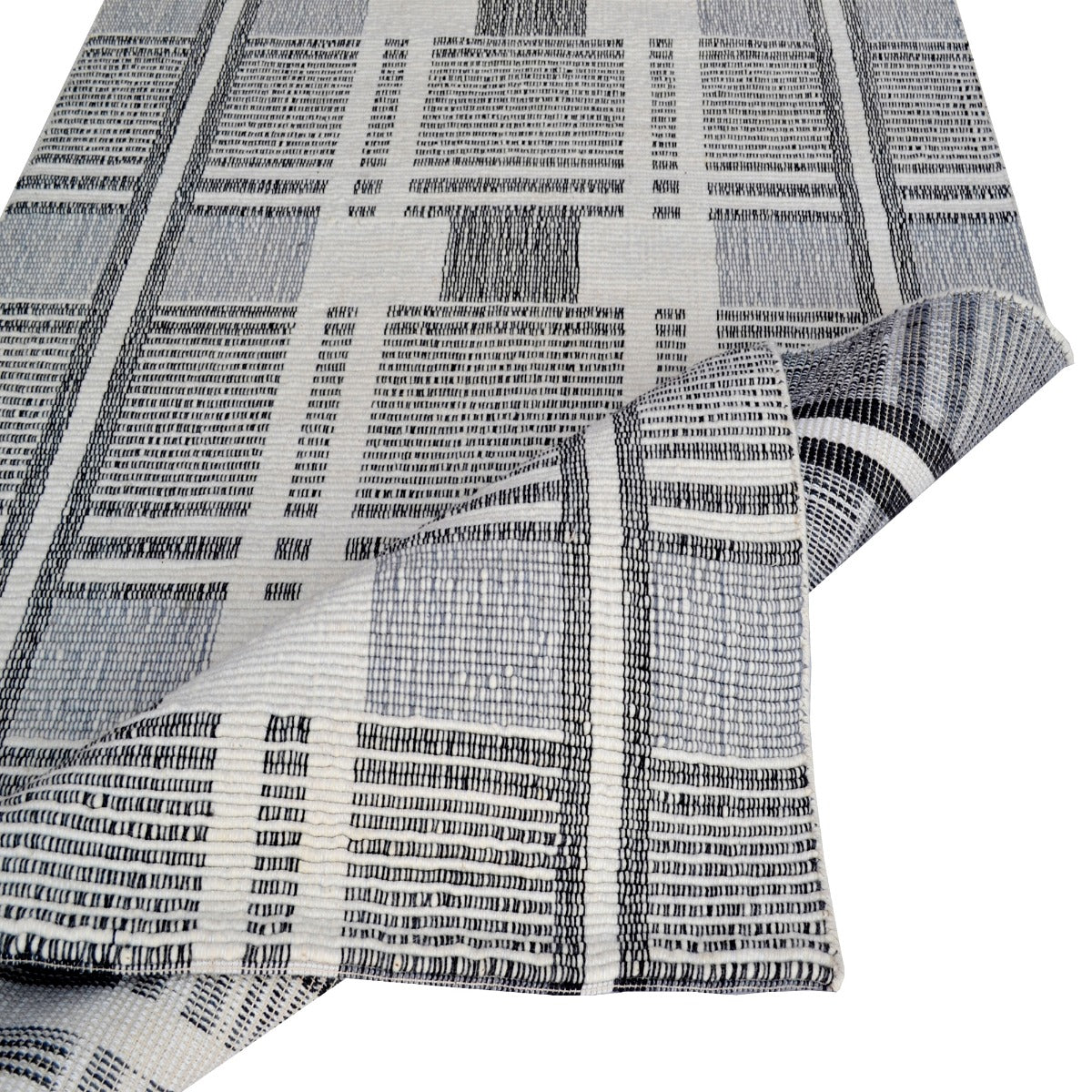 Handwoven Woollen Rug-Bushra 6324-Ivory/Charcoal-110x160cm