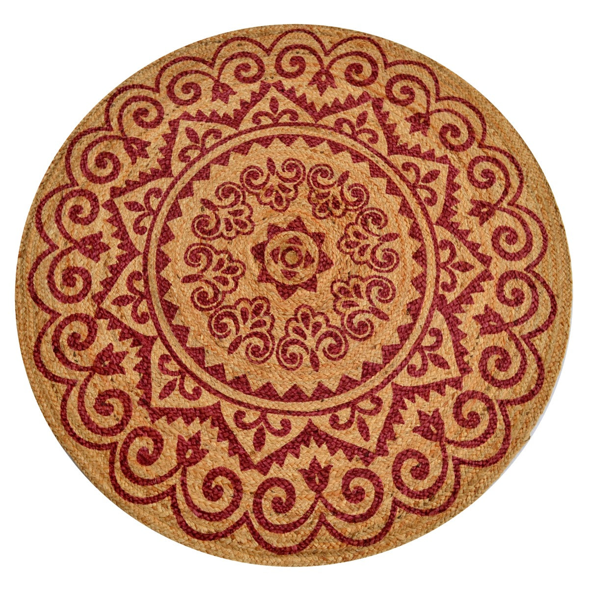 Cuba Natural Jute Rug - 1096 - Natural/Red - 120x120cm
