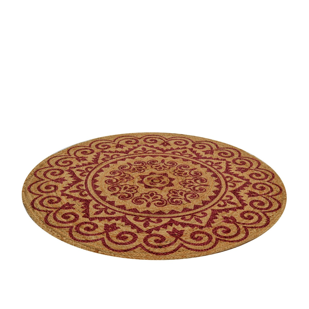 Cuba Natural Jute Rug - 1096 - Natural/Red - 120x120cm