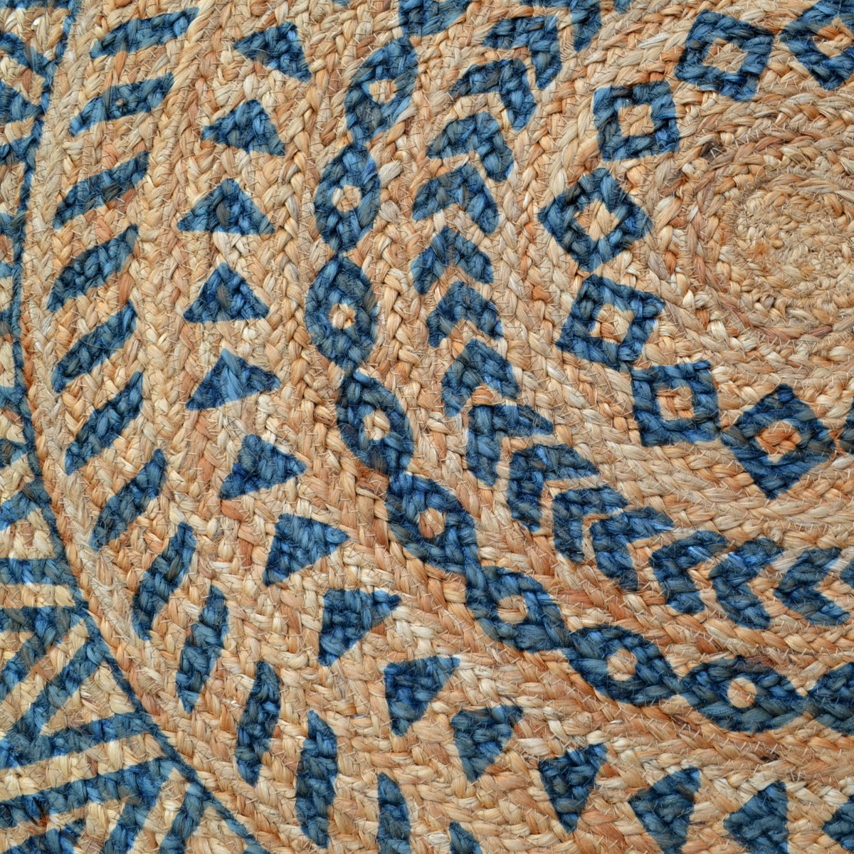 Cuba Natural Jute Rug - 1097 - Natural/Blue - 120x120cm