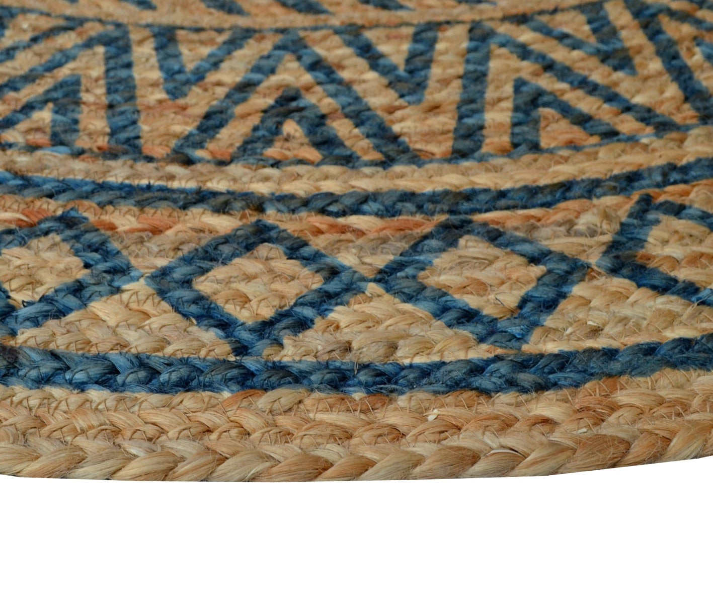 Cuba Natural Jute Rug - 1097 - Natural/Blue - 120x120cm