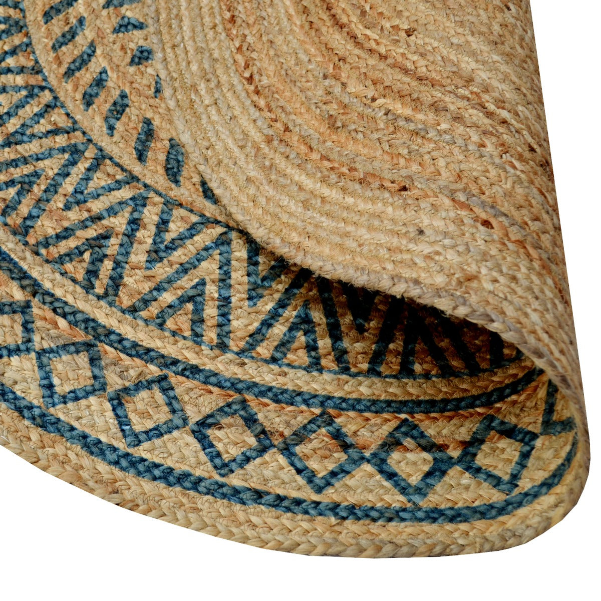 Cuba Natural Jute Rug - 1097 - Natural/Blue - 120x120cm