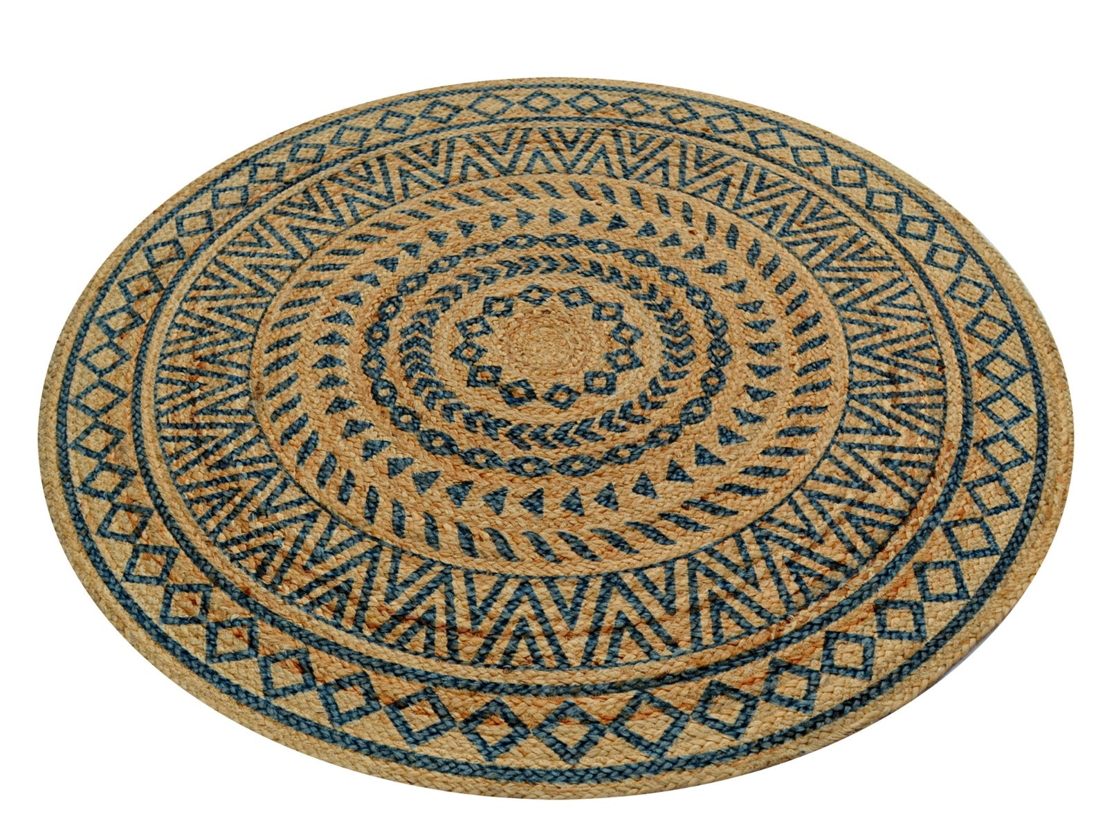 Cuba Natural Jute Rug - 1097 - Natural/Blue - 120x120cm