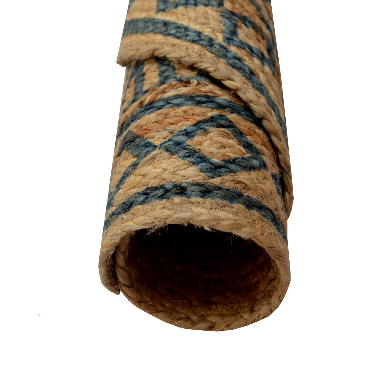Cuba Natural Jute Rug - 1097 - Natural/Blue - 120x120cm