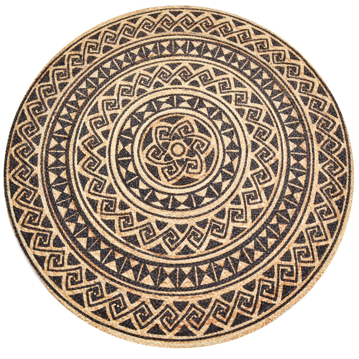 Cuba Natural Jute Rug - 1098 - Natural/Black - 120x120cm