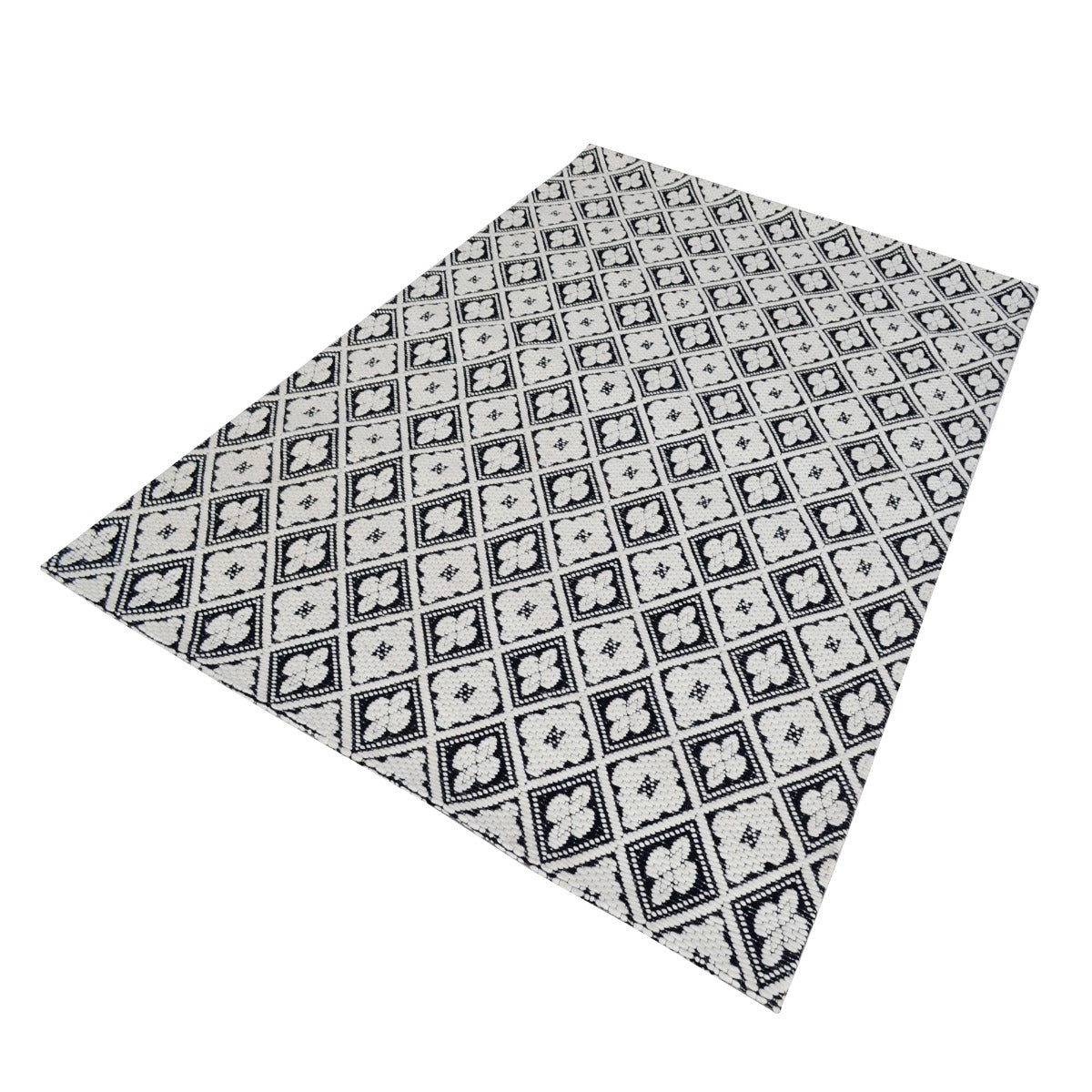 Modern Handwoven Wool Rug-Luxury 6407-Ivory Black-110x160cm