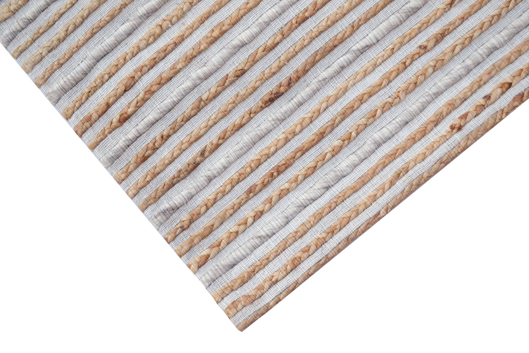 Handwoven Bright Wool & Jute Rug - M20038 - Natural/Grey - 110x160cm