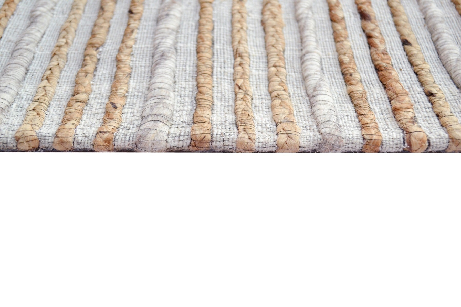 Handwoven Bright Wool & Jute Rug - M20038 - Natural/Grey - 110x160cm