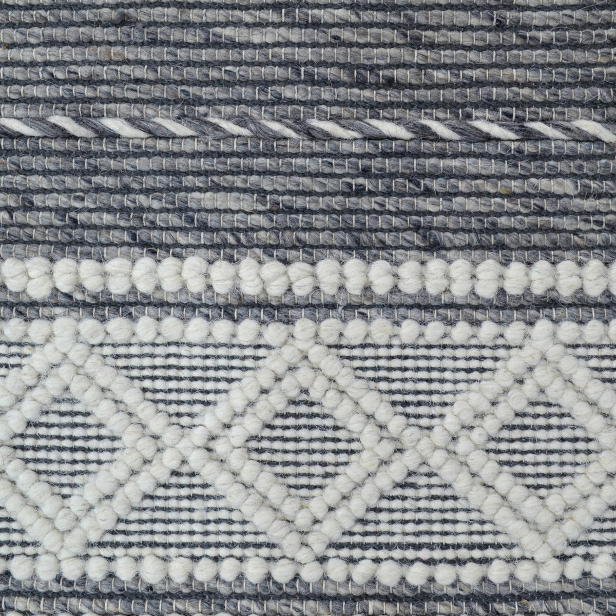 Handwoven Modern Wool Rug-Charcoal/Ivory-110x160cm