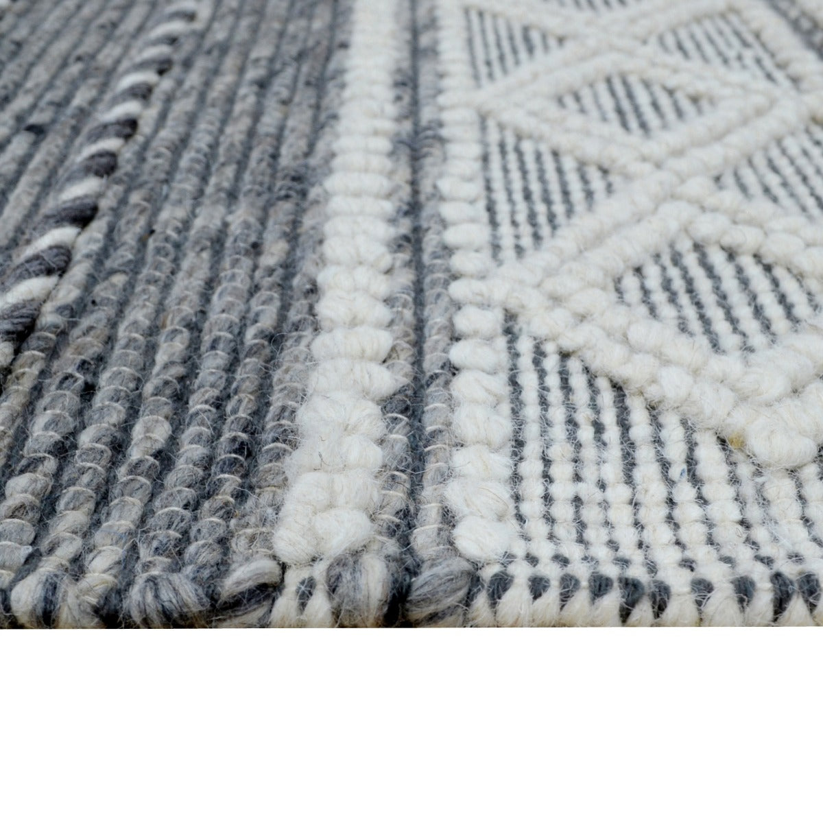 Handwoven Modern Wool Rug-Charcoal/Ivory-110x160cm