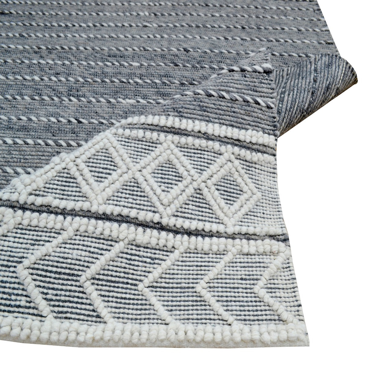 Handwoven Modern Wool Rug-Charcoal/Ivory-110x160cm