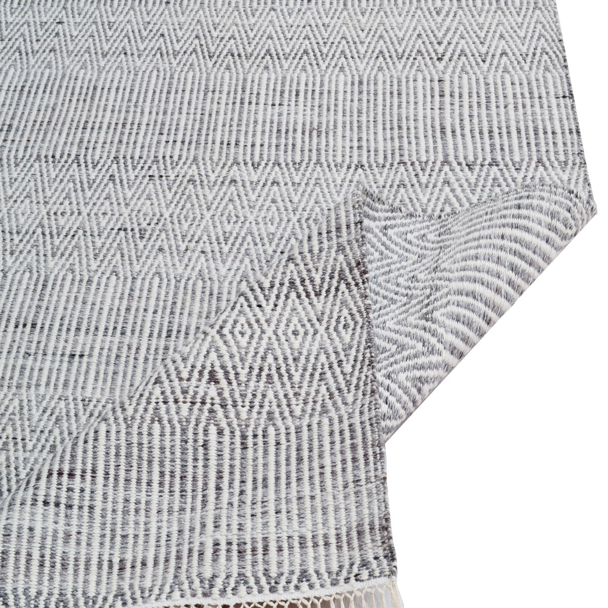 Handwoven Natural Mizo Rug-6328-Ivory Charcoal-110x160cm