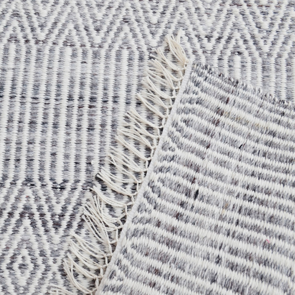 Handwoven Natural Mizo Rug-6328-Ivory Charcoal-110x160cm