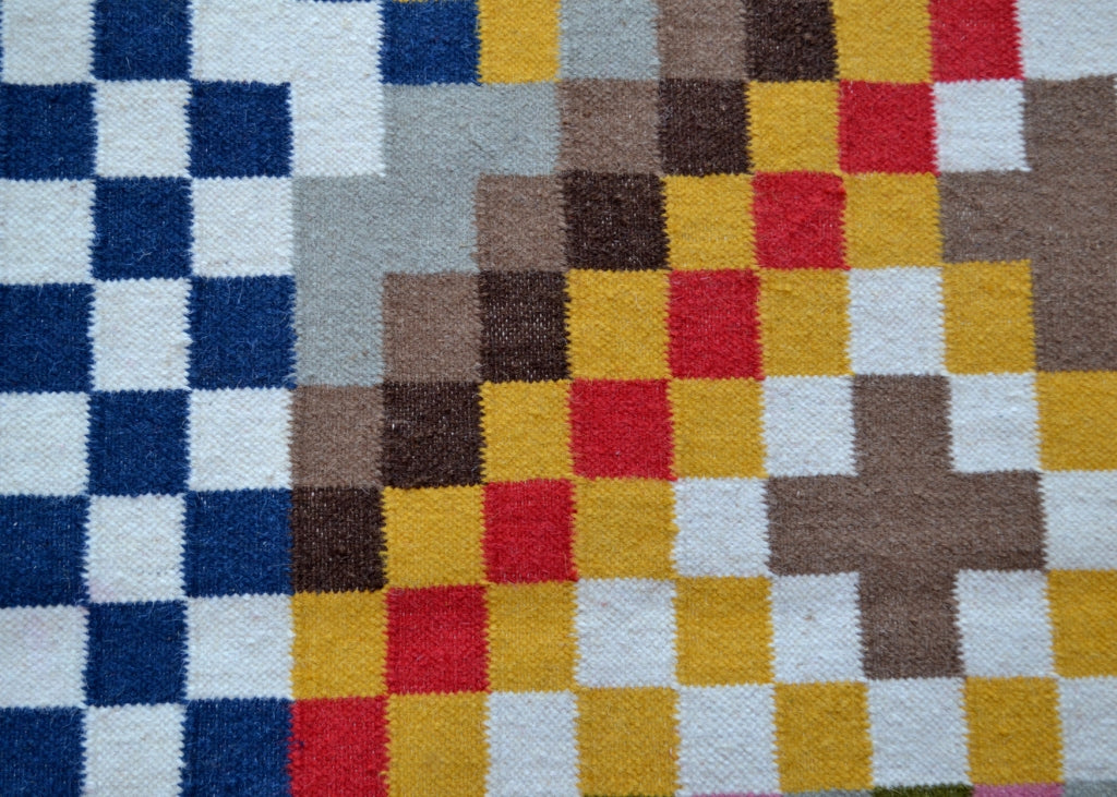 Handwoven Multicoloured Woolen Durrie Rug - Pixel 20057 - Multi - 110x160cm