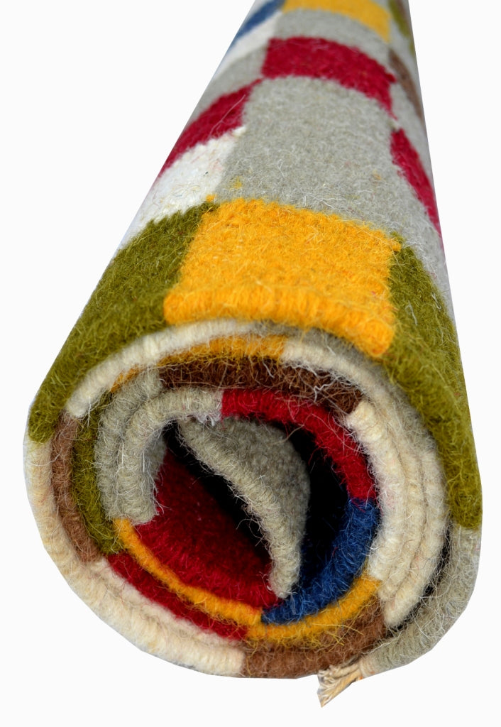 Handwoven Multicoloured Woolen Durrie Rug - Pixel 20057 - Multi - 110x160cm