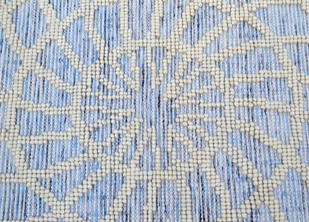 Designer Patterned Handwoven Woollen Rug - Zaal - Ivory/Blue-160x230cm
