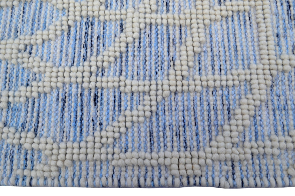 Designer Patterned Handwoven Woollen Rug - Zaal - Ivory/Blue-160x230cm