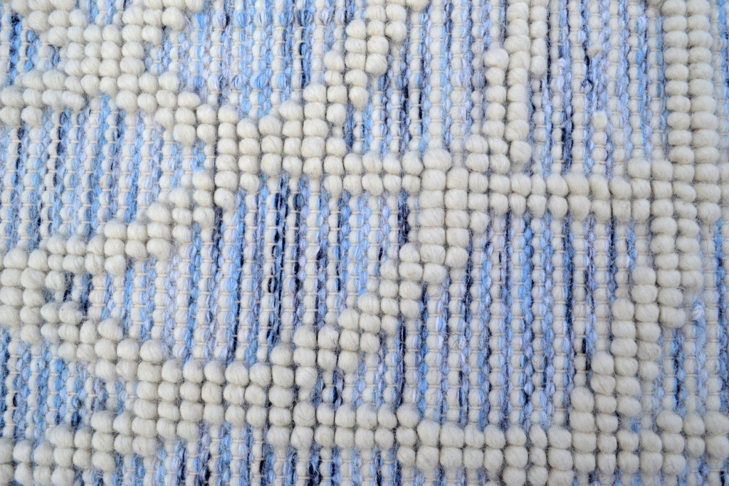Designer Patterned Handwoven Woollen Rug - Zaal - Ivory/Blue-160x230cm