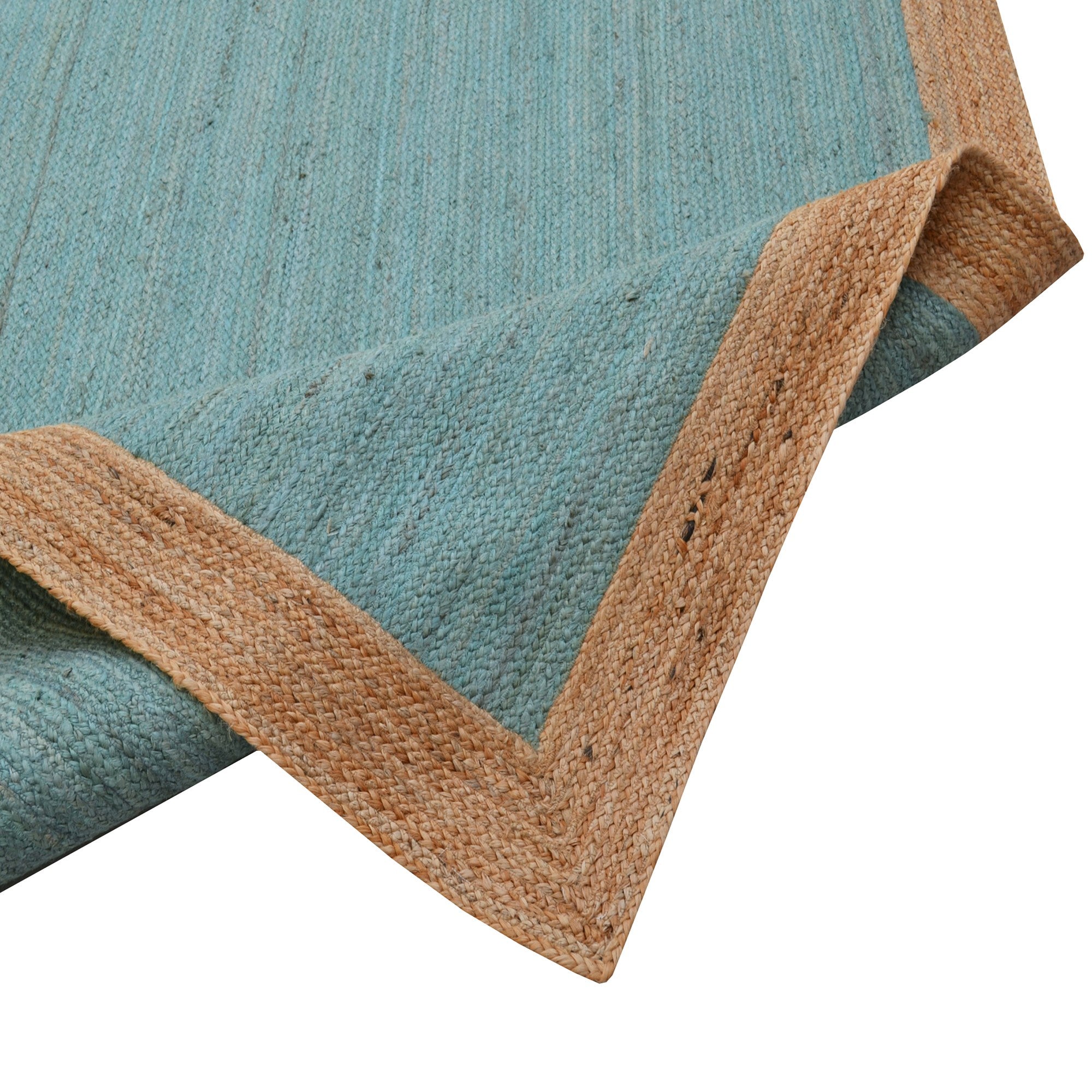 Handwoven Border Jute Rug-1147-Natural/Teal Blue-80x150cm
