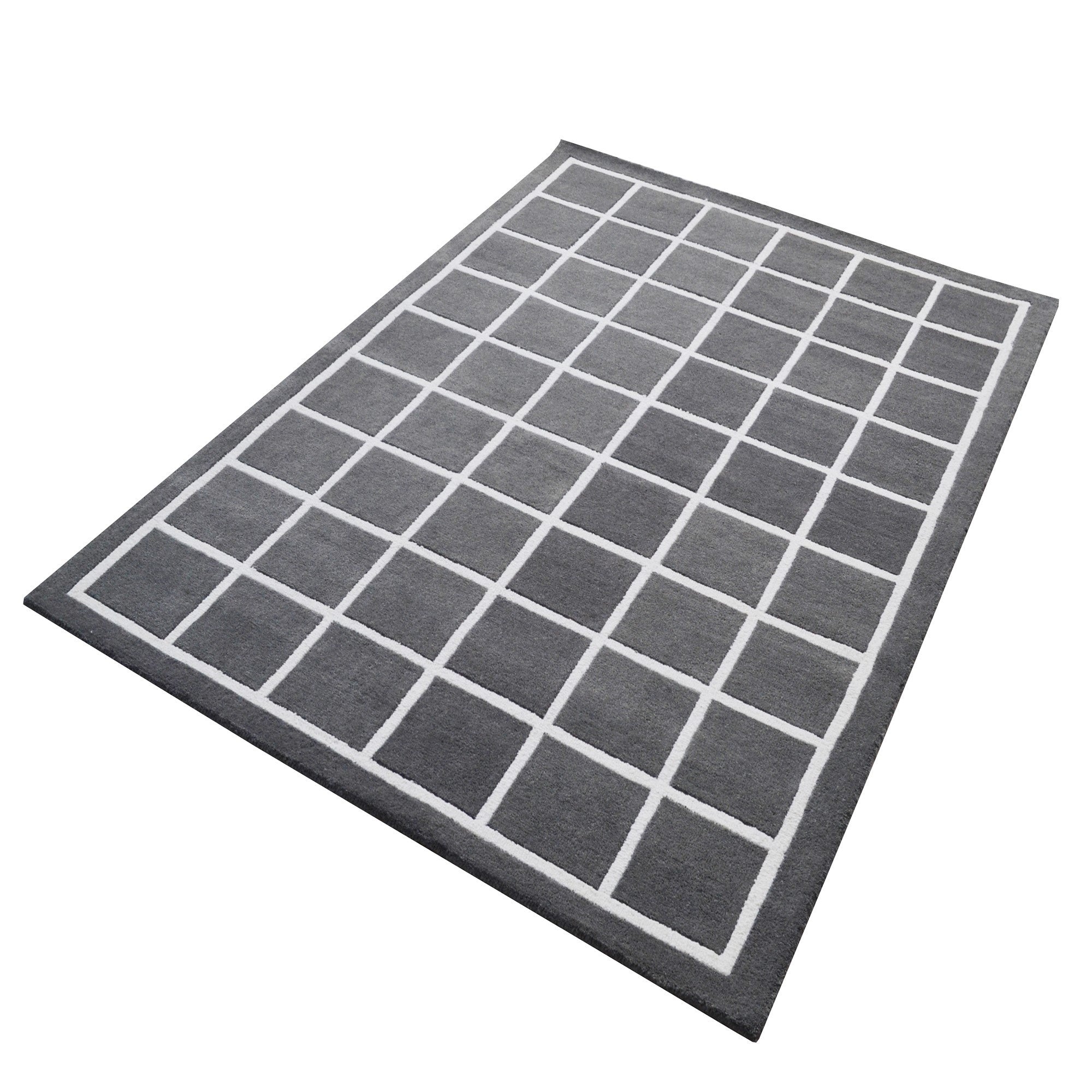 Checker Wool Rug-Box 6422-Grey/Ivory-110x160cm