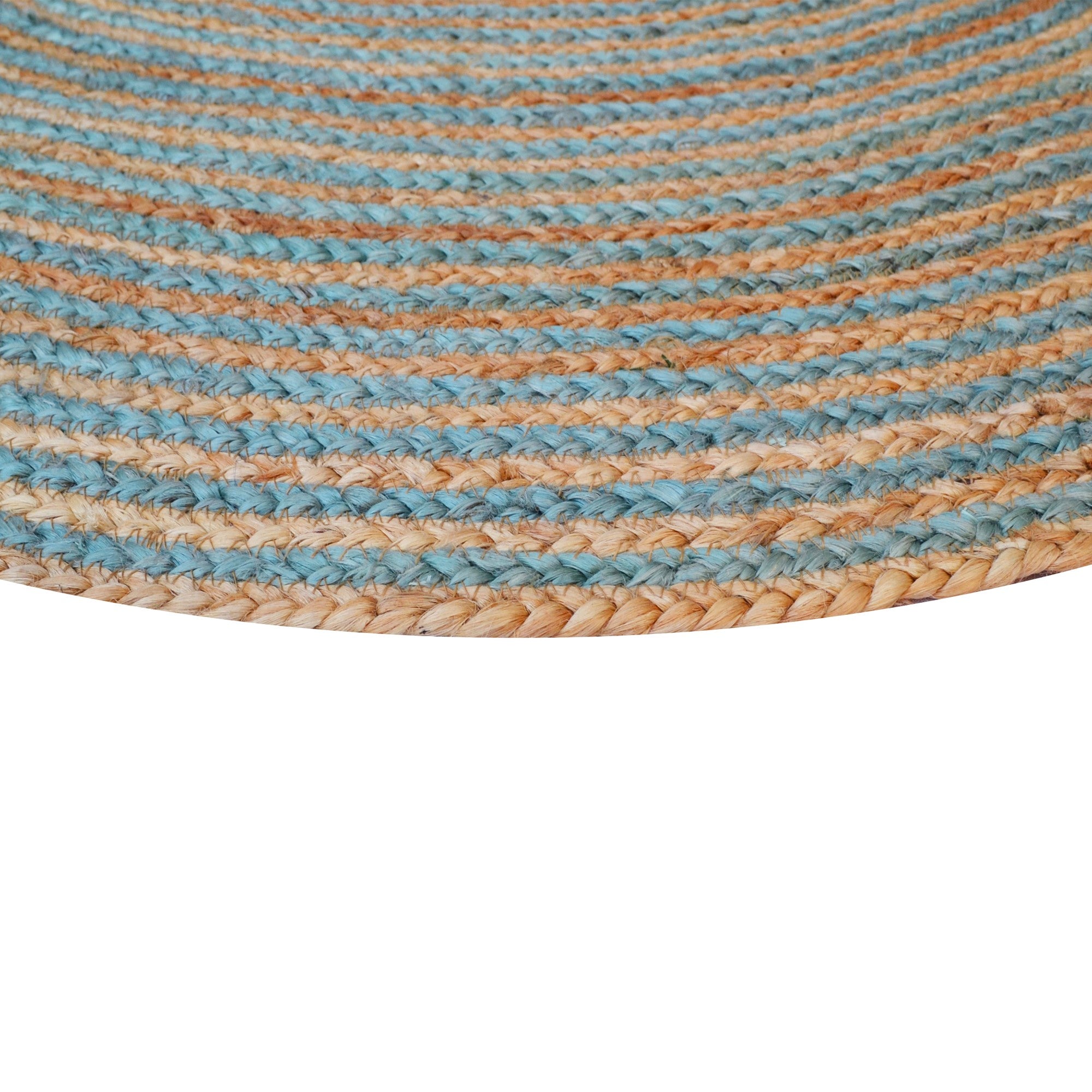 Handwoven Round Jute Rug-Spiral 6009-Natural/Teal Blue-120x120cm
