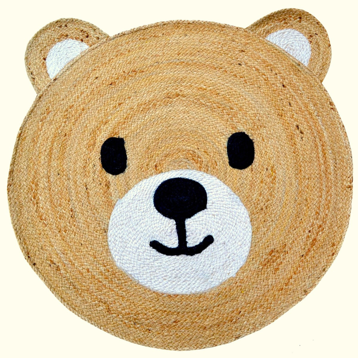 Handmade Kids Jute Round Rug-Baba Bear 1143-Natural-100x100cm