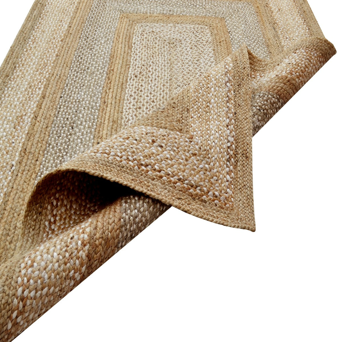 Handwoven Natural Jute Rug-Border 1125-Natural Ivory-110x160cm