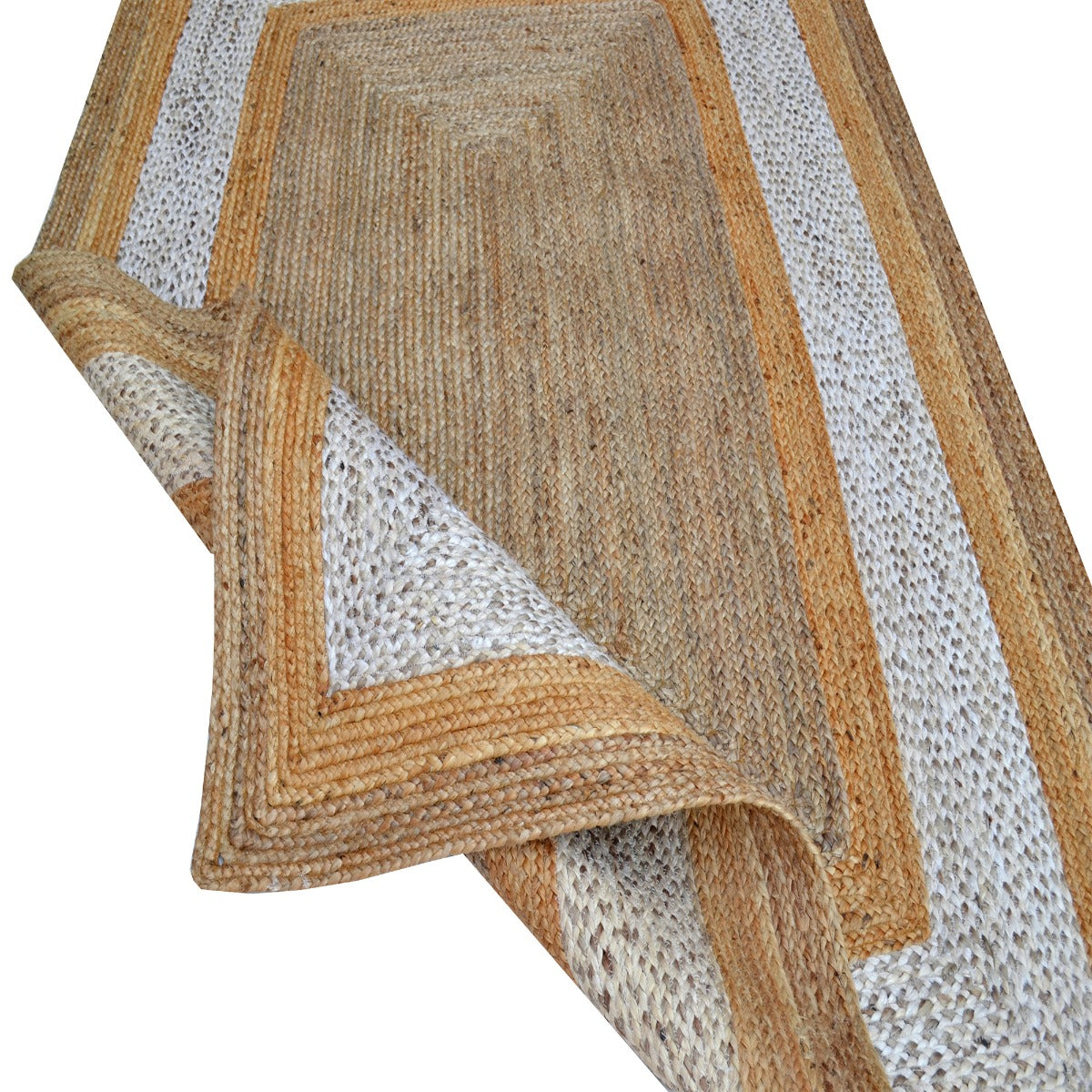 Handwoven Natural Jute Rug-Border 1126-Natural Ivory-110x160cm