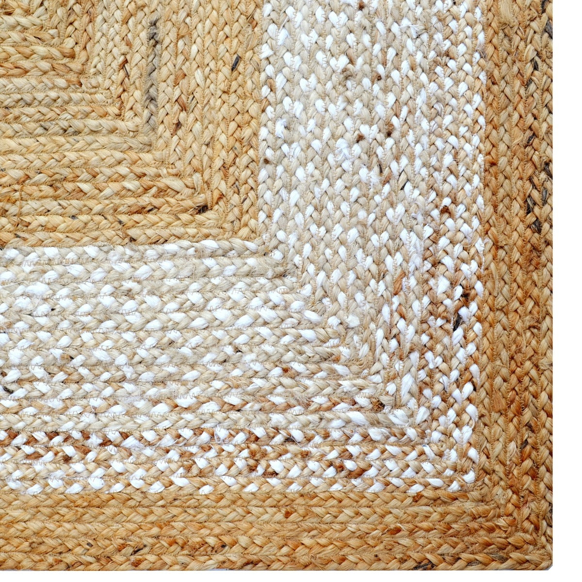 Handwoven Natural Jute Rug-Border 1128-Natural Ivory-110x160cm
