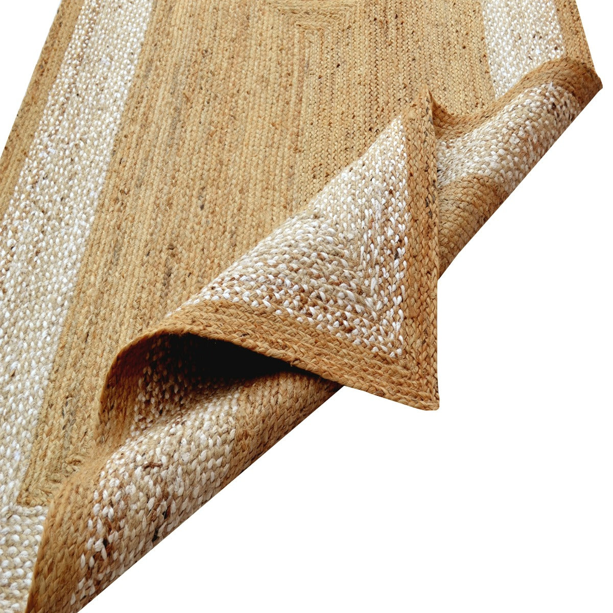 Handwoven Natural Jute Rug-Border 1128-Natural Ivory-110x160cm