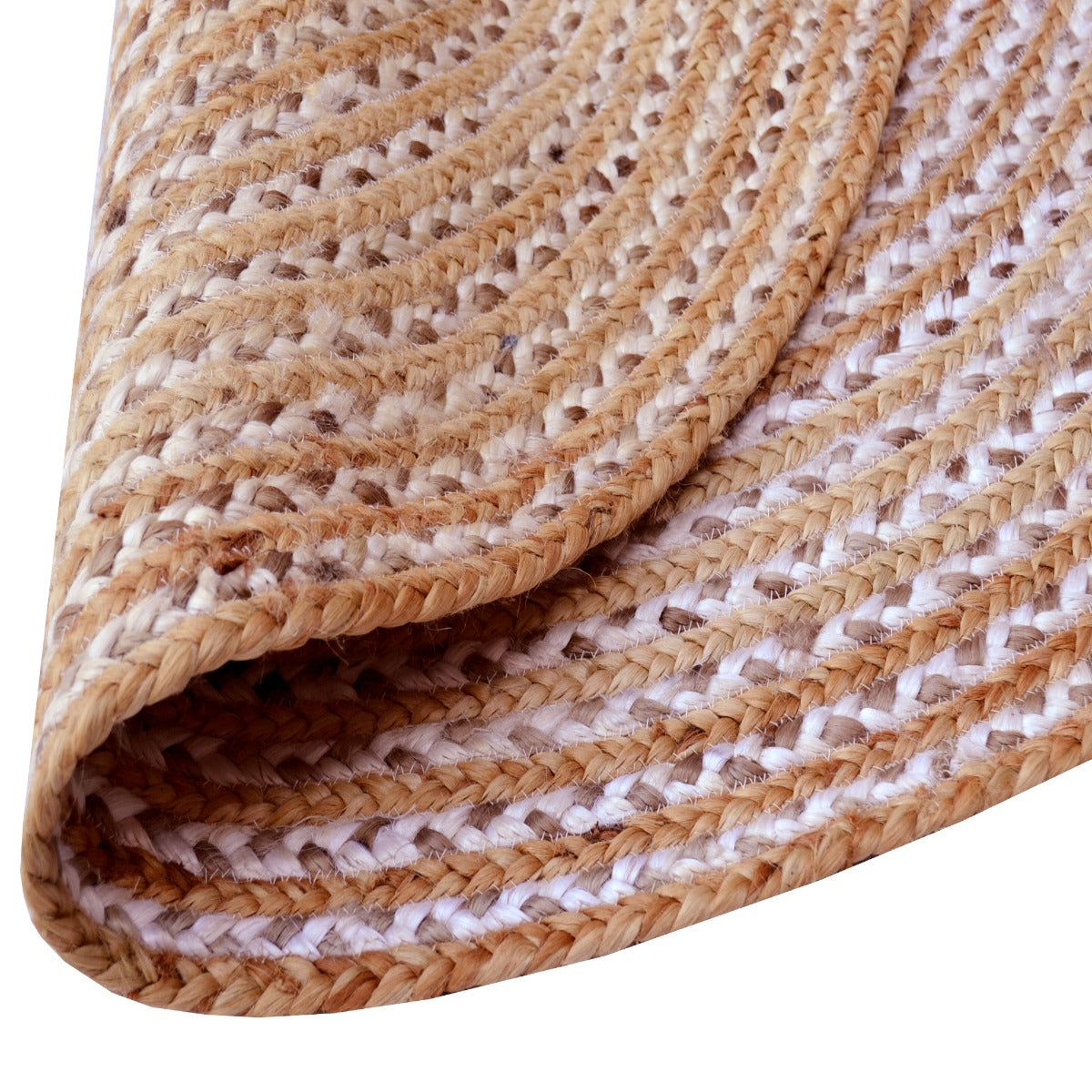 Hand Woven Natural Jute Rug- Chakra 1124-Natural/Ivory-120x120cm