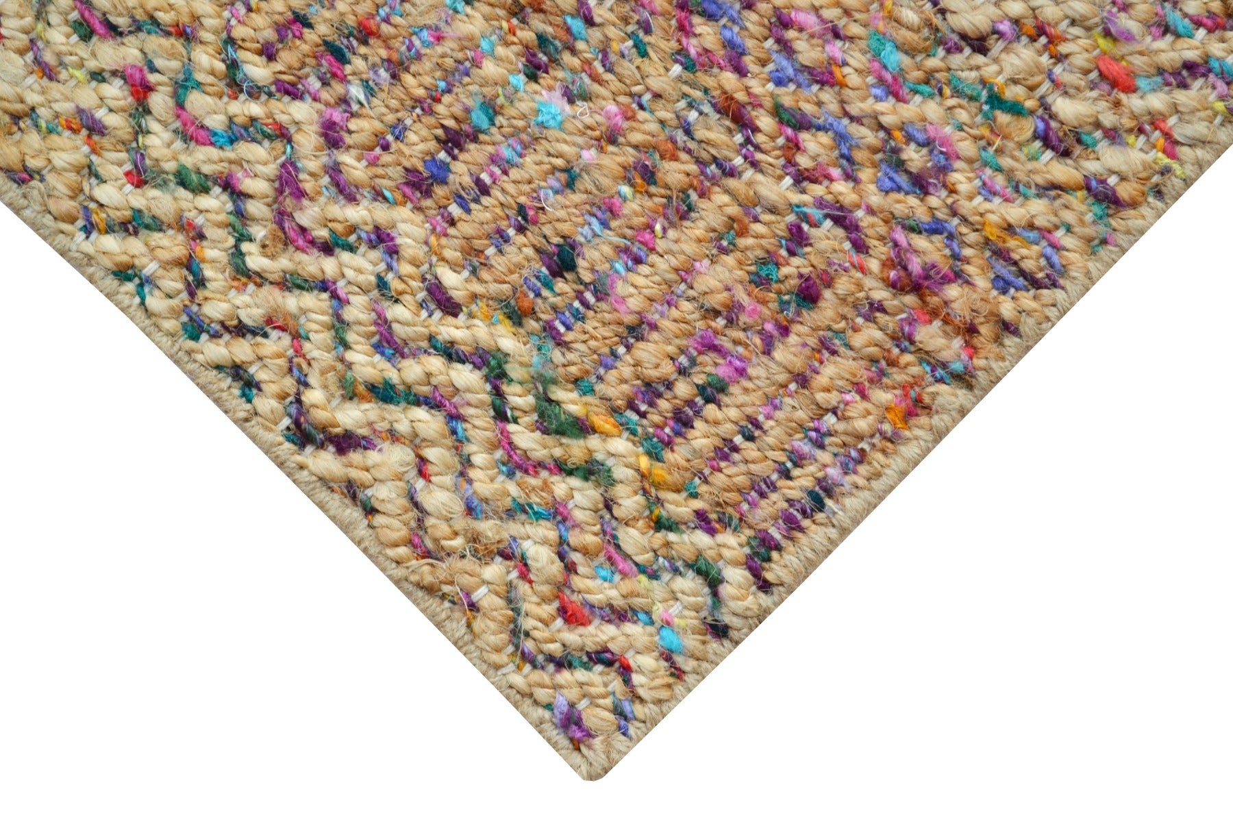 Handwoven Chunari Natural Jute Rug - 1092 - Natural/Multi - 60X90cm