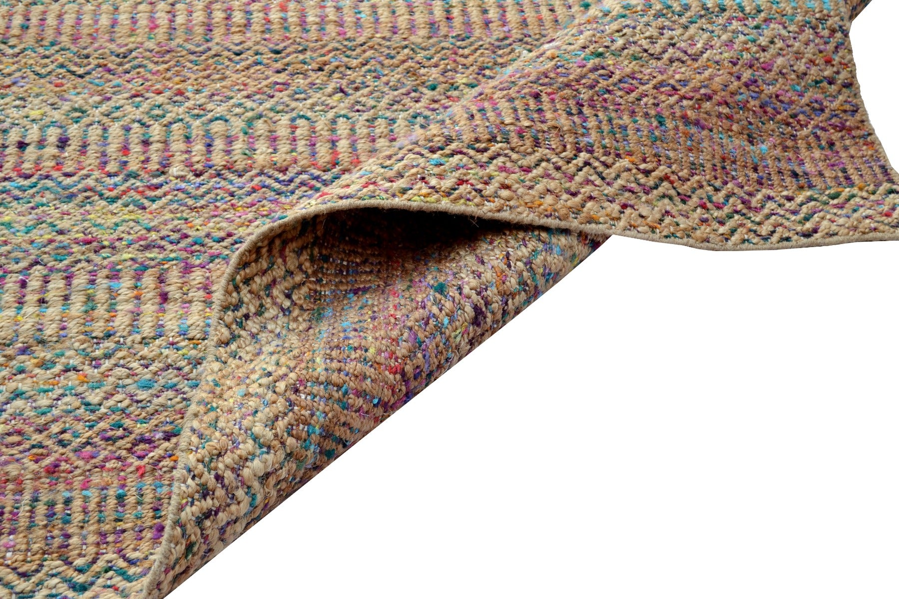 Handwoven Chunari Natural Jute Rug - 1092 - Natural/Multi - 60X90cm
