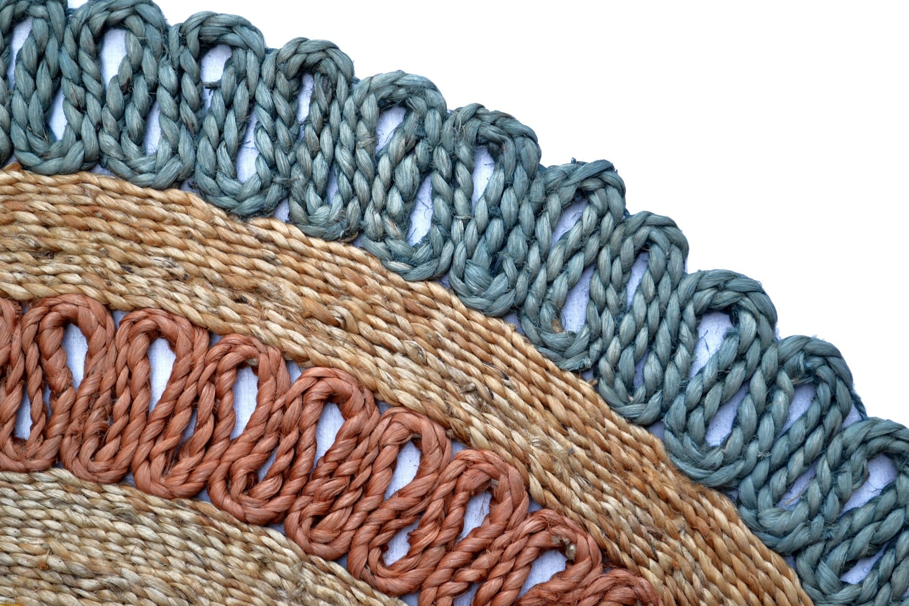 Handwoven Round Natural Jute Rug - 1087 - Natural/Blue - 120x120cm