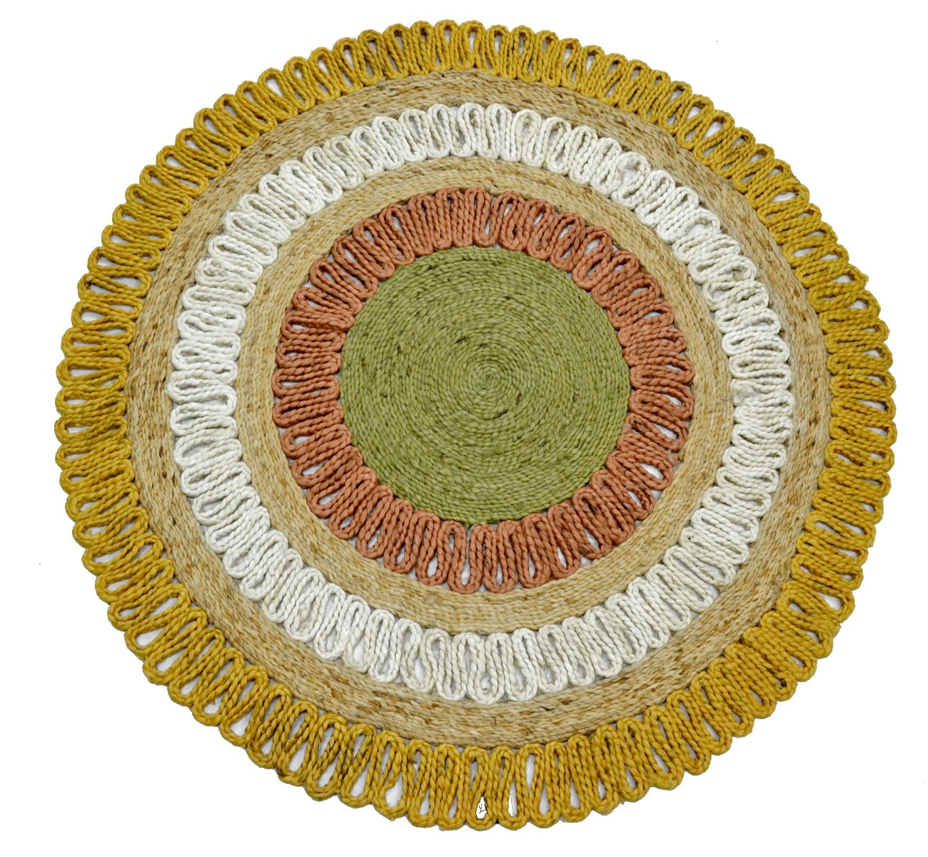 Handwoven Round Natural Jute Rug - 1087 - Natural/Gold - 120x120cm