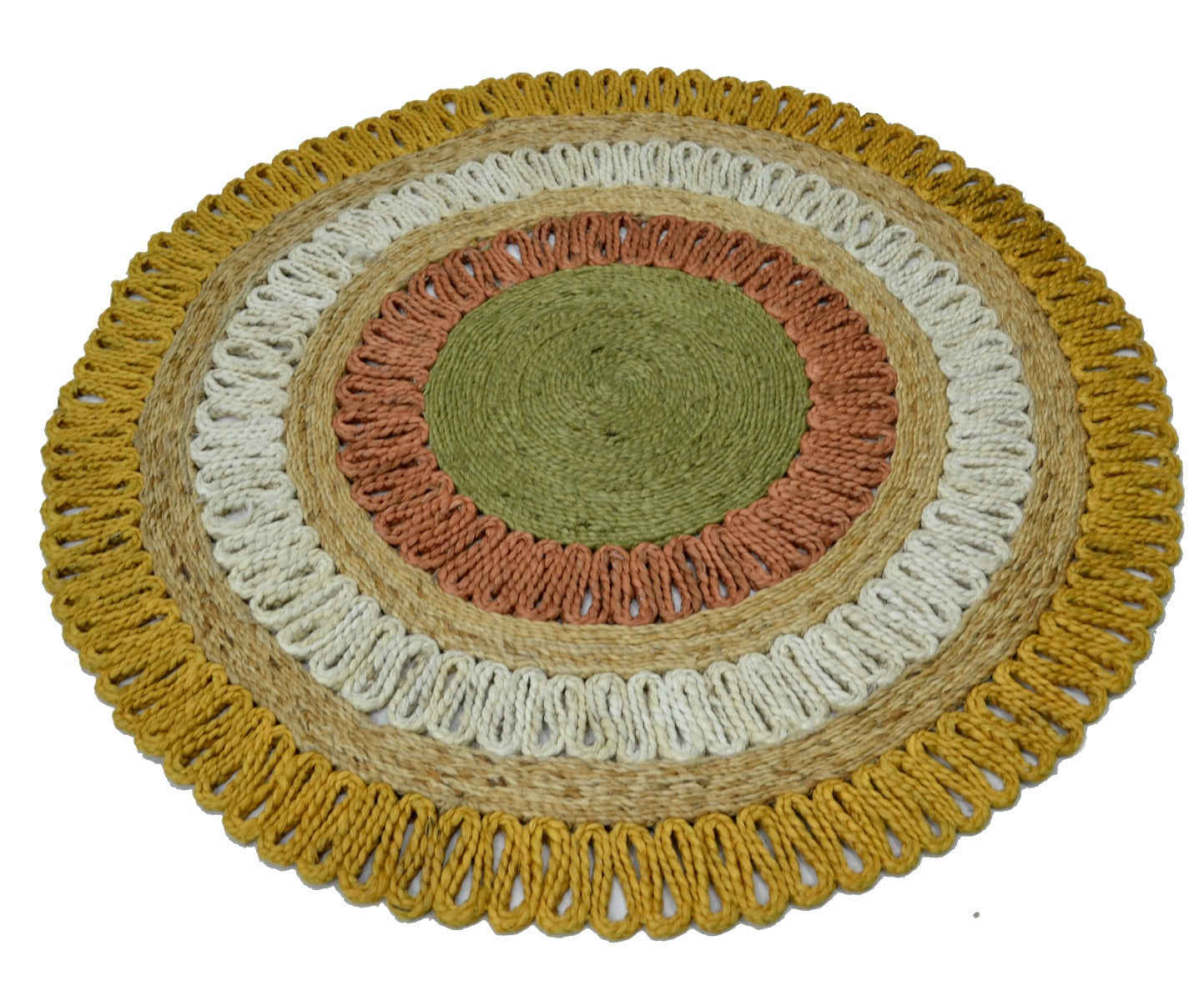 Handwoven Round Natural Jute Rug - 1087 - Natural/Gold - 120x120cm