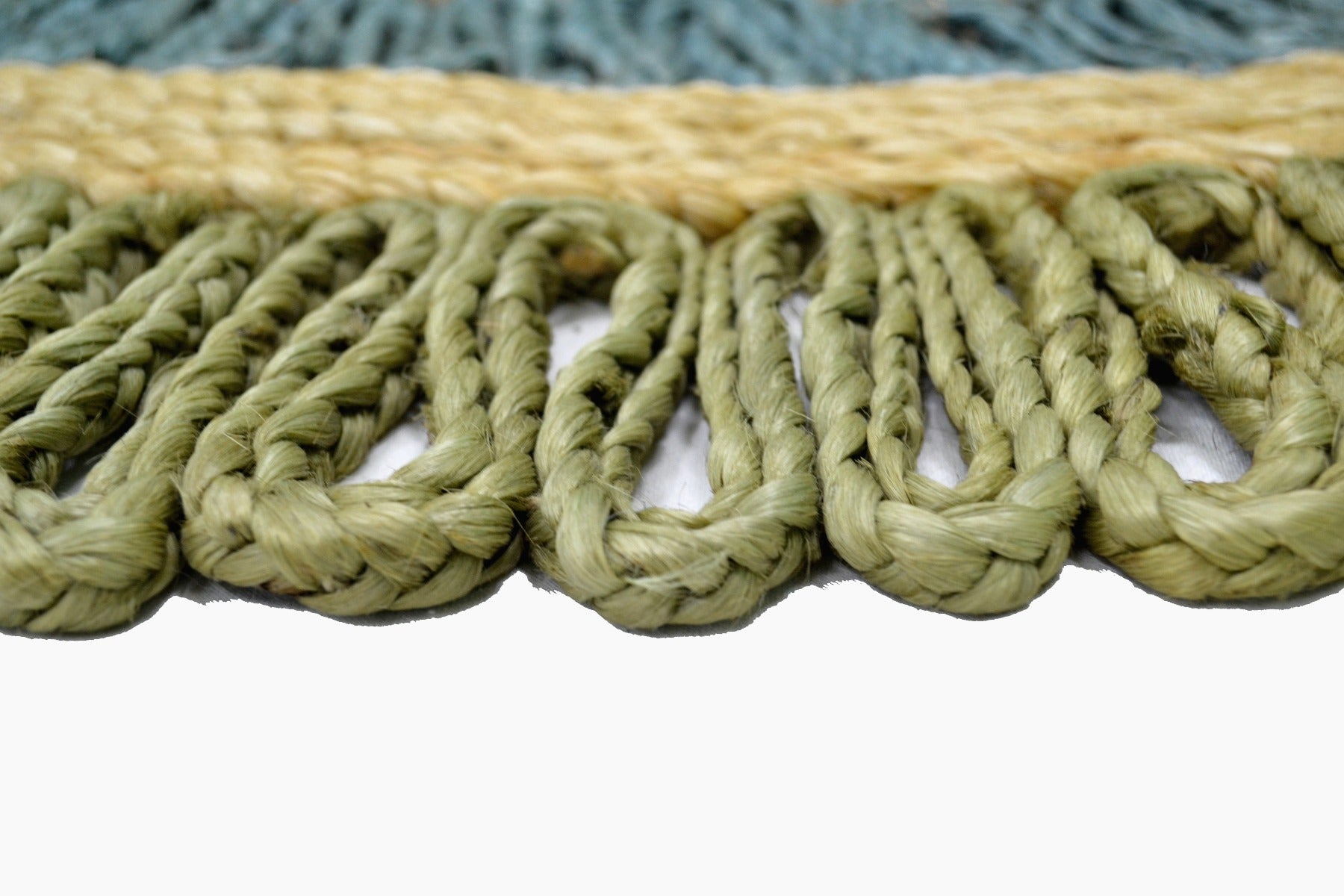 Handwoven Round Natural Jute Rug - 1087 - Natural/Green - 120x120cm