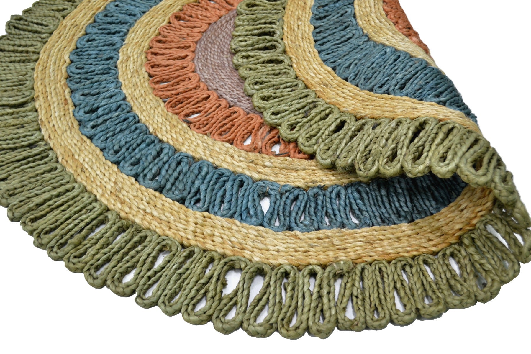 Handwoven Round Natural Jute Rug - 1087 - Natural/Green - 120x120cm