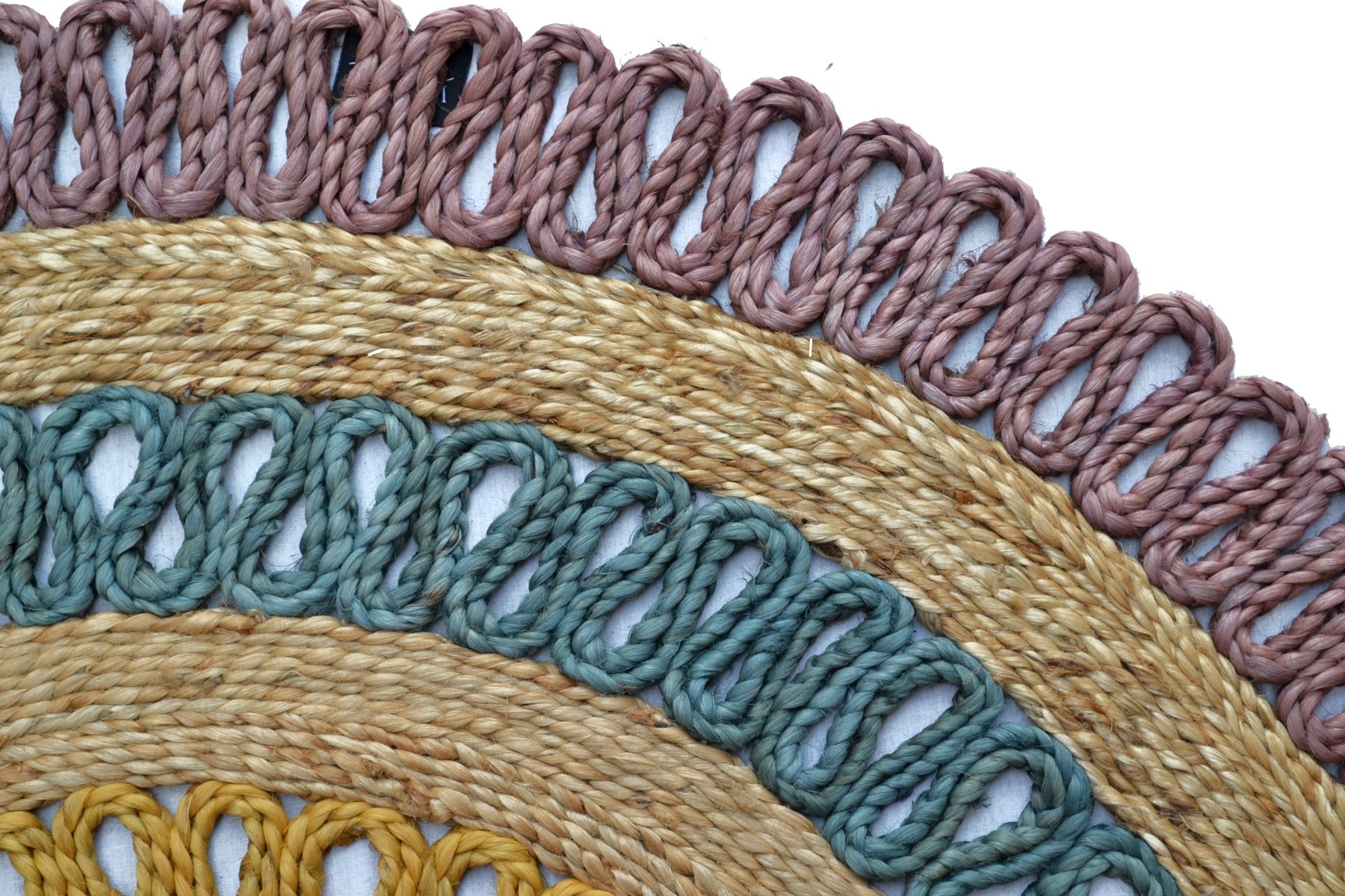 Handwoven Round Natural Jute Rug - 1087 - Natural/Purpal - 120x120cm