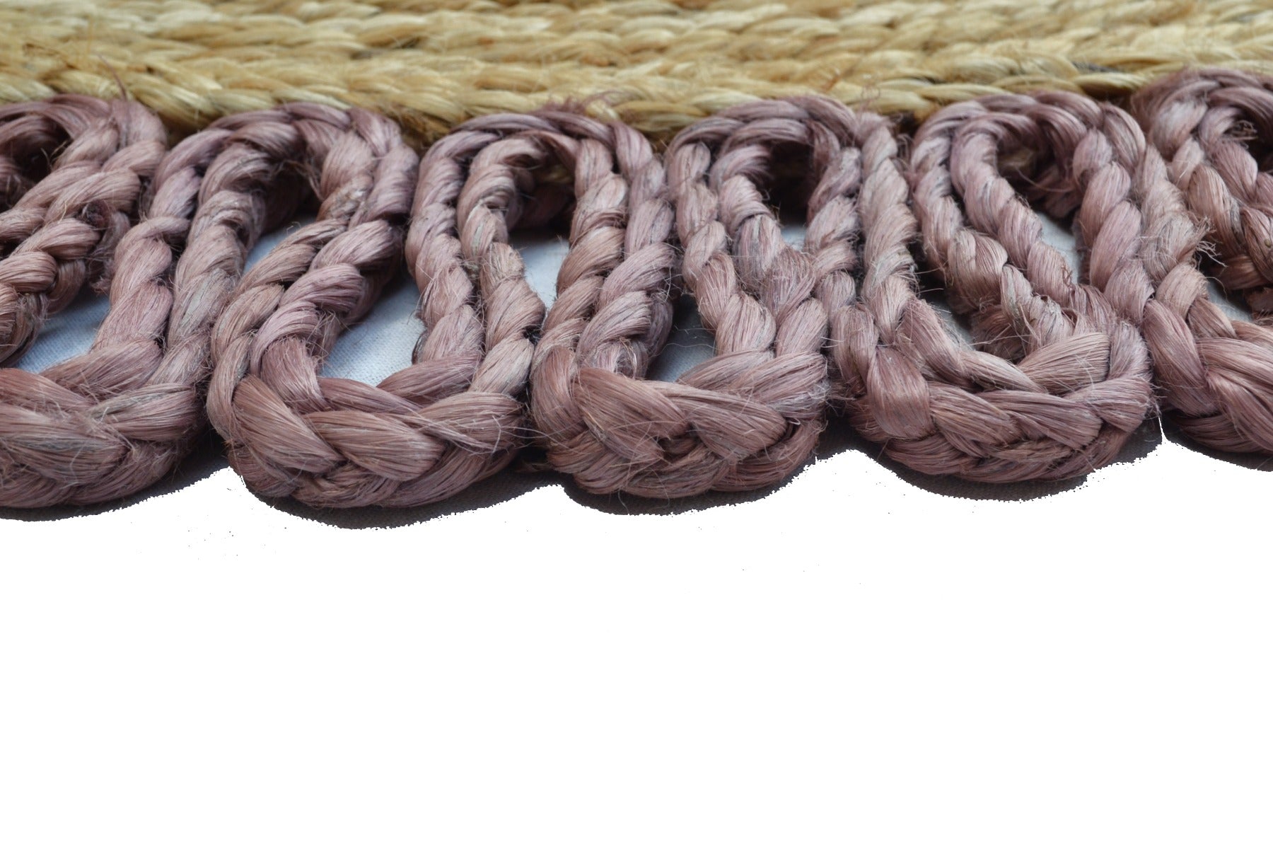 Handwoven Round Natural Jute Rug - 1087 - Natural/Purpal - 120x120cm