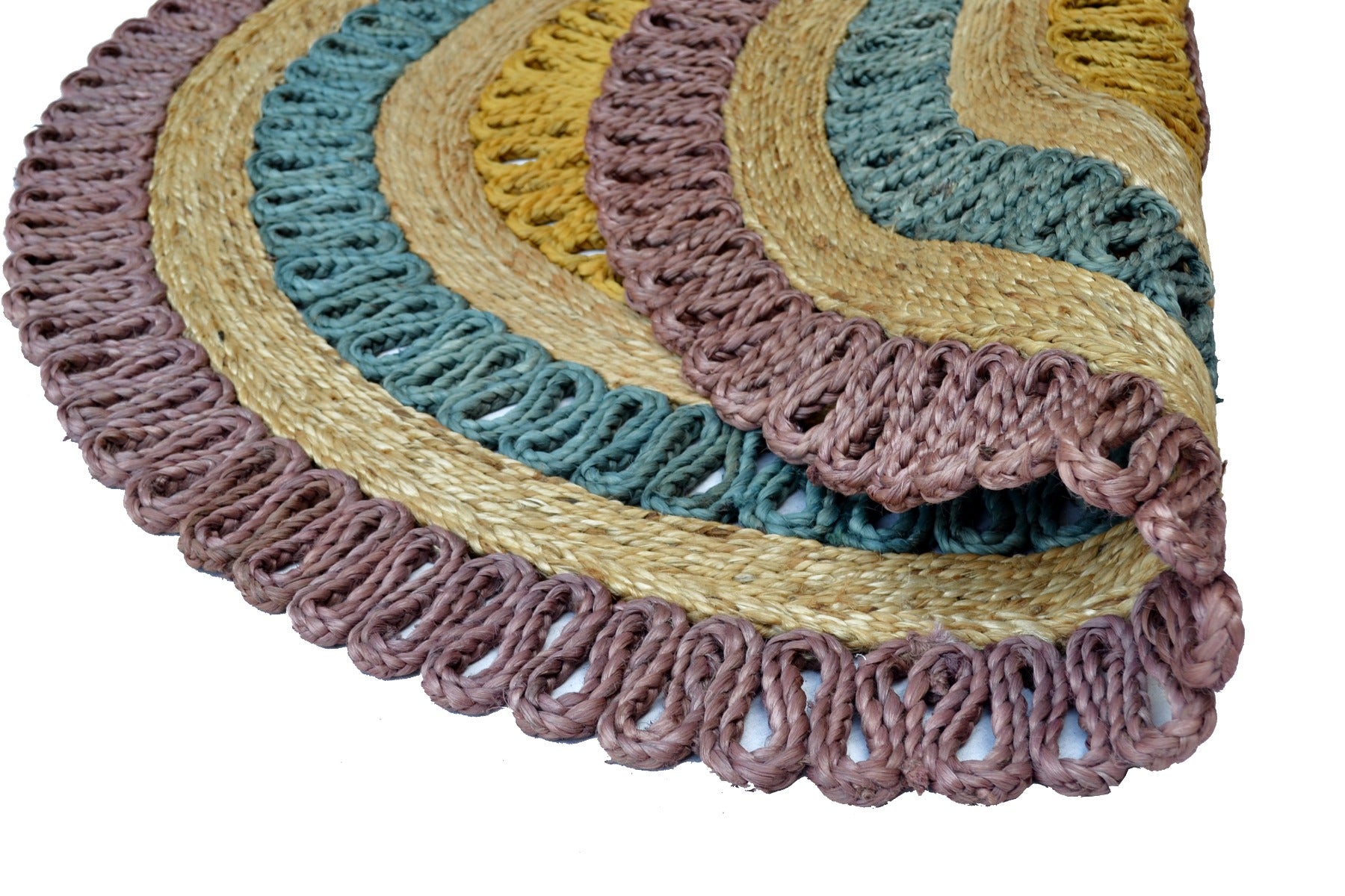 Handwoven Round Natural Jute Rug - 1087 - Natural/Purpal - 120x120cm