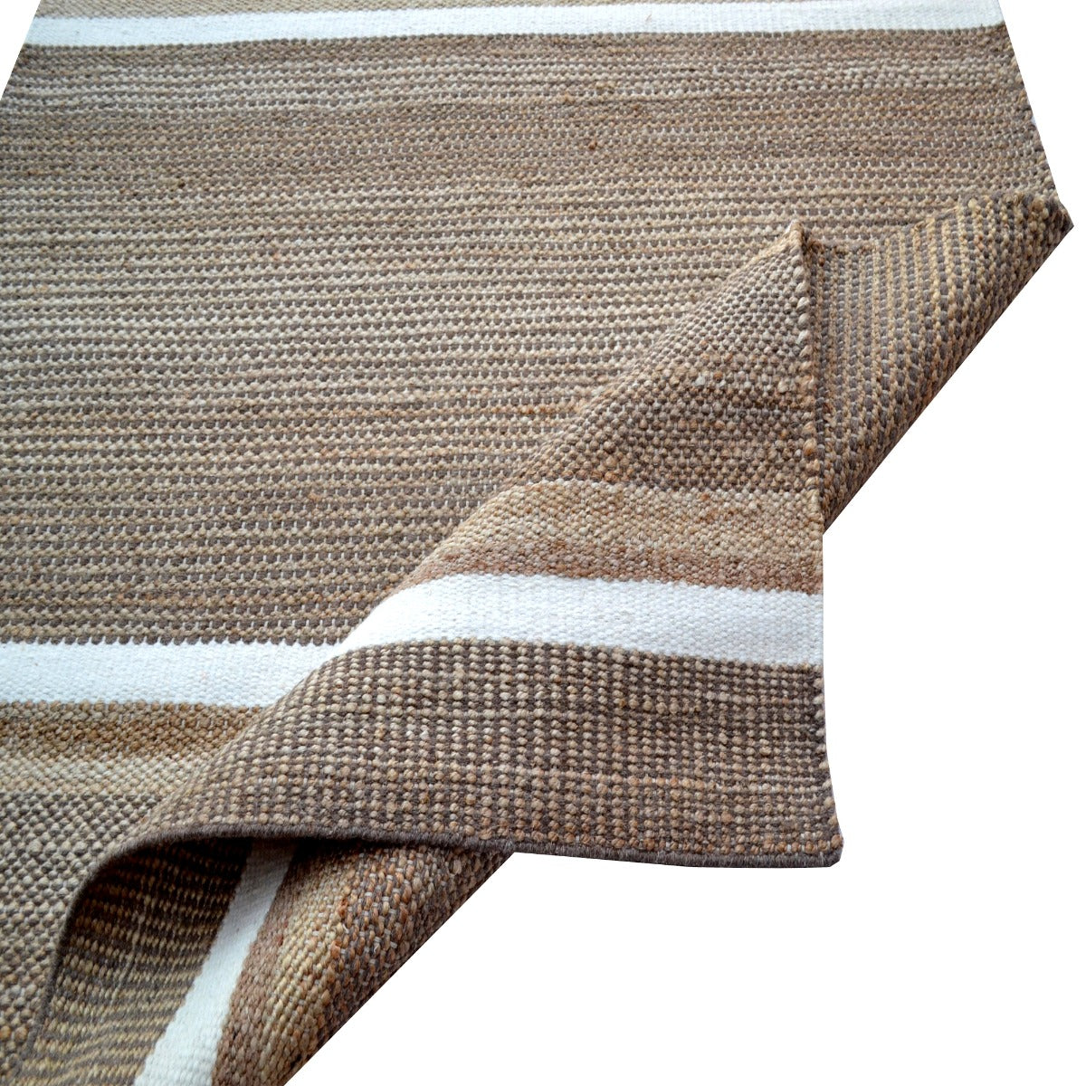 Striped Natural Wool & Jute Rug-Goa 1120-110x160cm