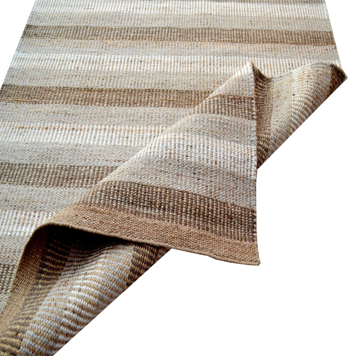 Striped Natural Wool & Jute Rug-Goa 1121-110x160cm