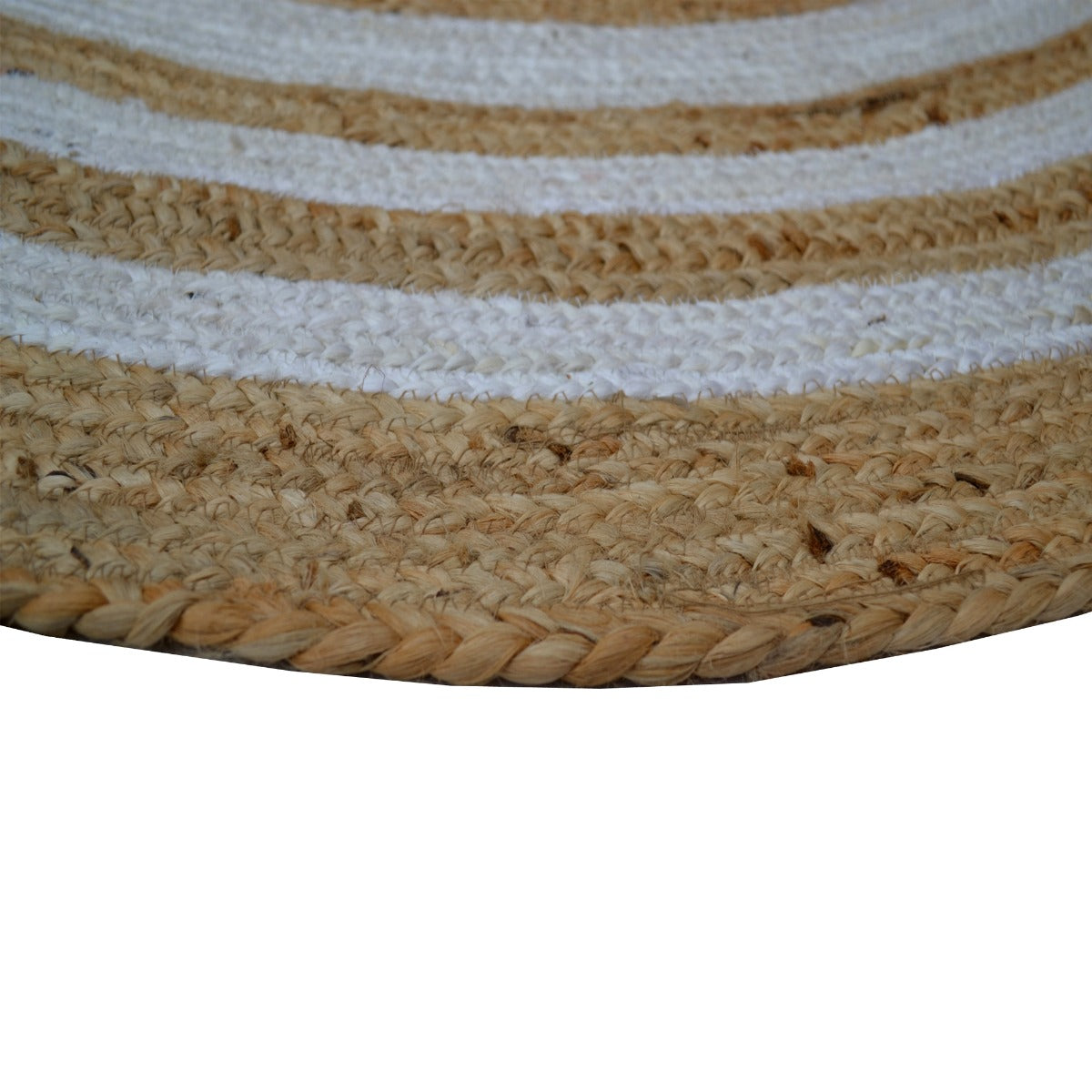 Striped Natural Ivory Jute Rug-Goa 1134-100X100cm