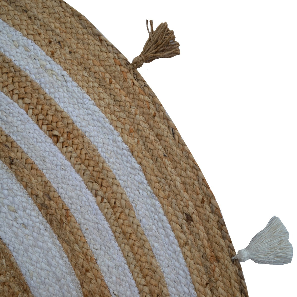 Striped Natural Ivory Jute Rug-Goa 1134-100X100cm