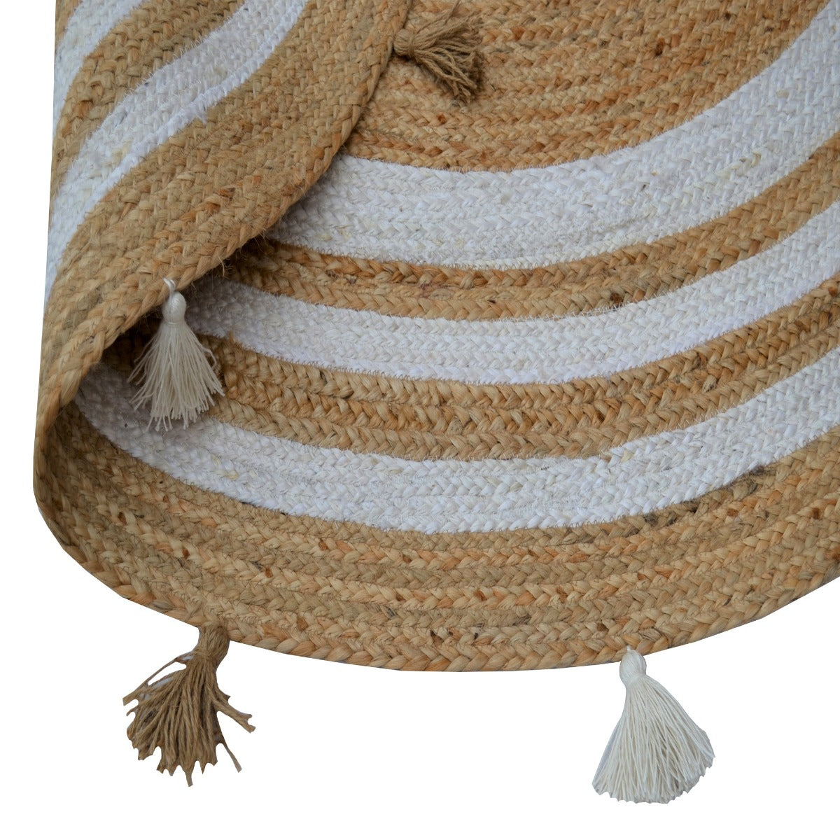 Striped Natural Ivory Jute Rug-Goa 1134-100X100cm