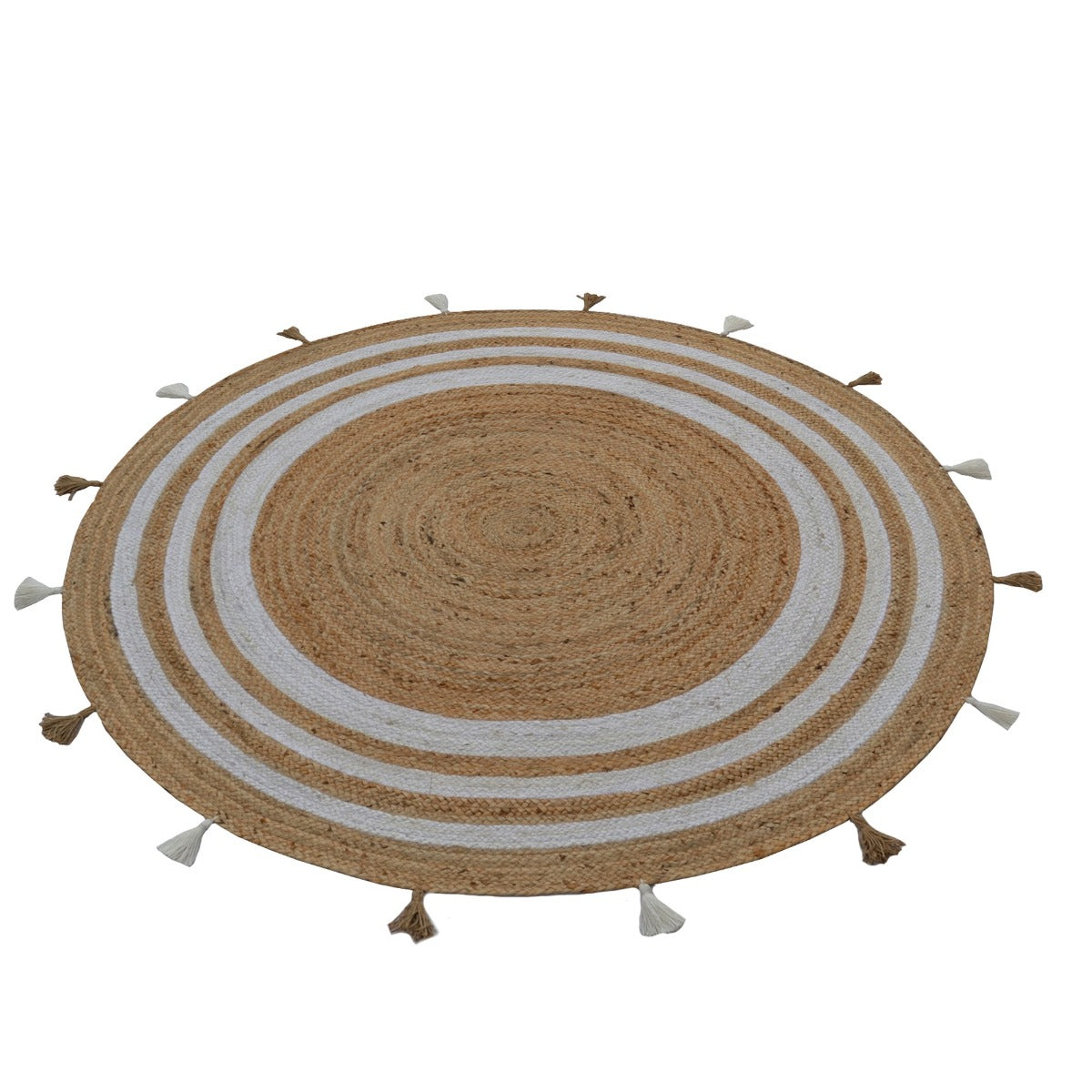 Striped Natural Ivory Jute Rug-Goa 1134-100X100cm