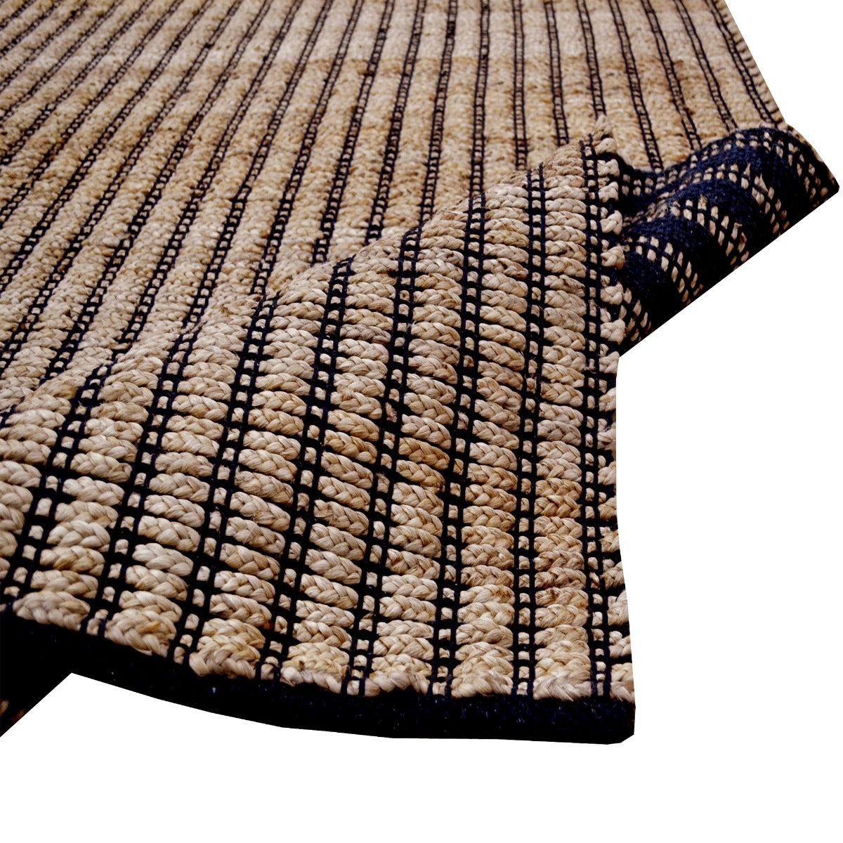 Eco-Friendly Jute Rug-Kochi 1129-Natural/Black-110x160cm