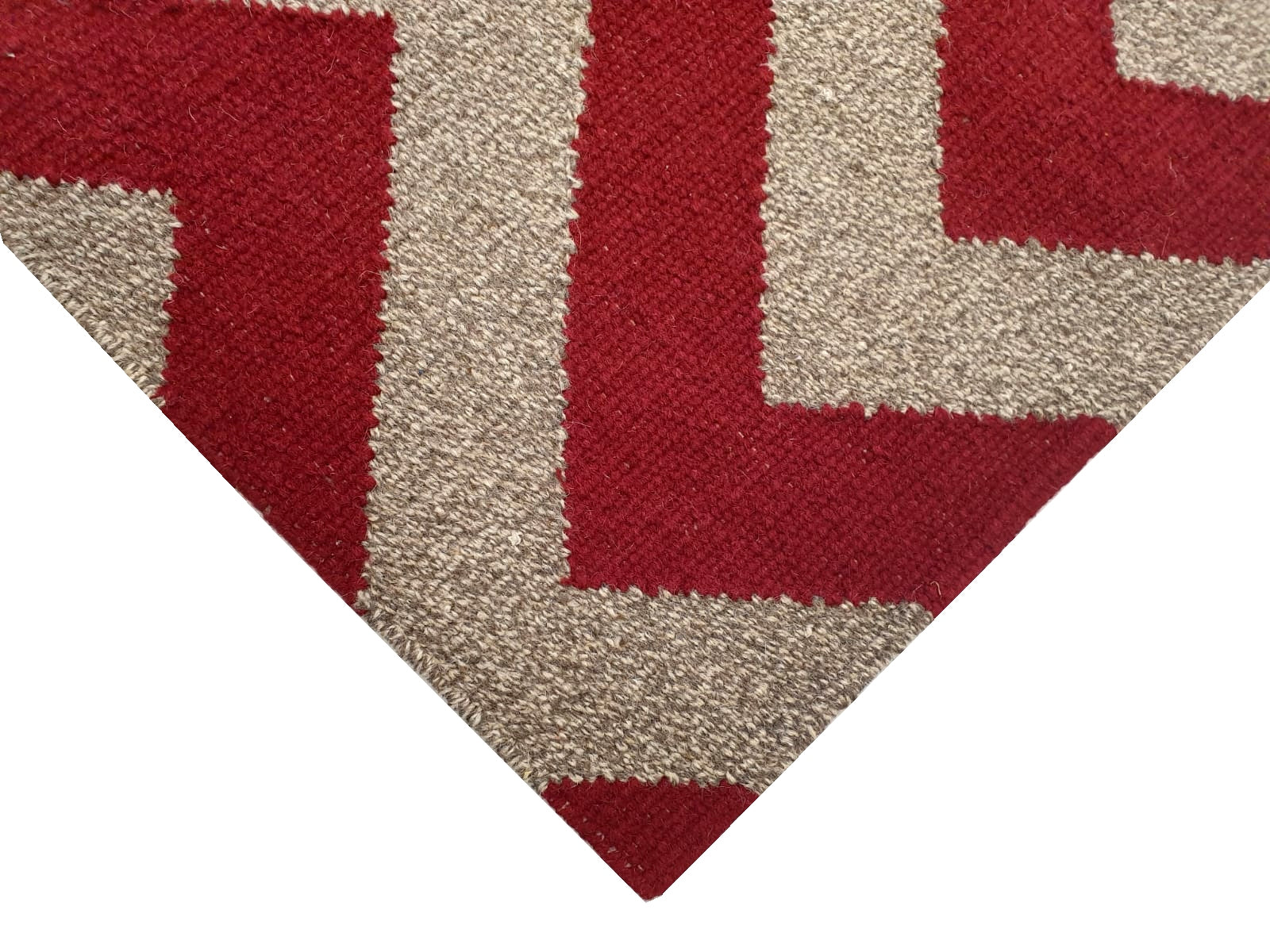 Modern Handwoven Quality Wool Rug - Cheveron - Red/Natural - 160x230cm