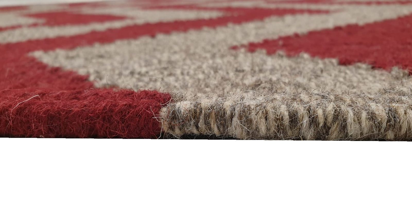 Modern Handwoven Quality Wool Rug - Cheveron - Red/Natural - 160x230cm
